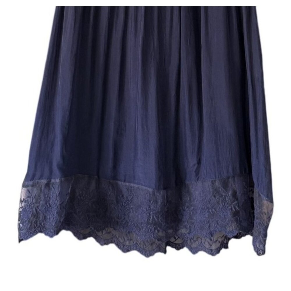 Piazzo Roma Navy Blue Lace Detail Silk Dress S Crocheted Detail Italy Romantic - Picture 3 of 7
